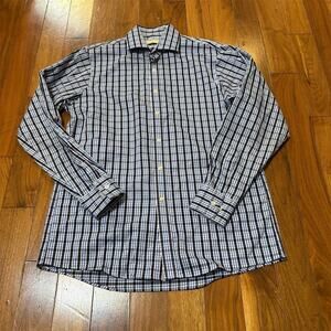 Michael Kors Men's Plaid Dress Shirt Blue Size 15.5 Long Sleeve
